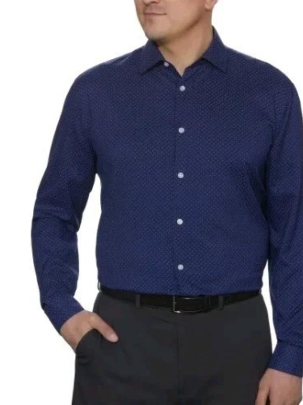 Kenneth Cole Reaction Men's Quick Dry Performance Dress Shirt, Dark Blue, Medium